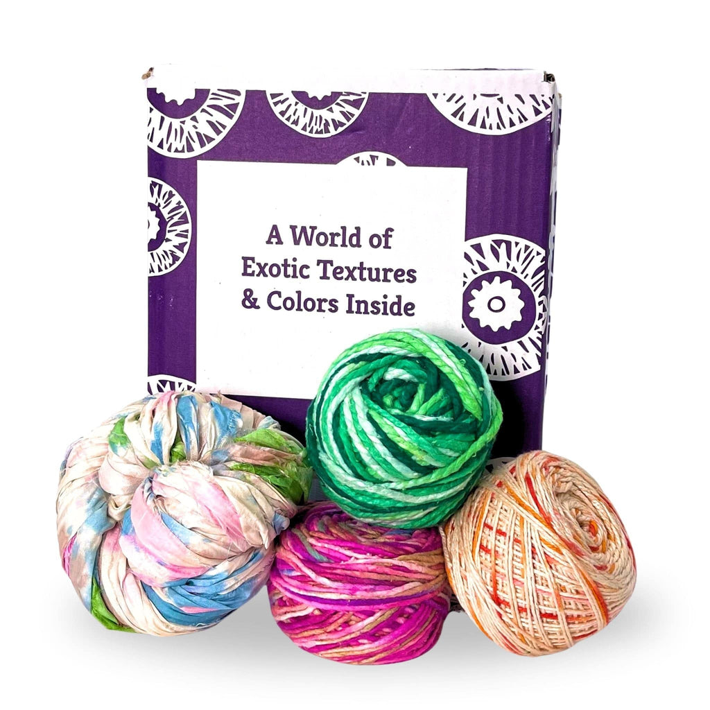Editor's Box recycled silk yarn bundle, example contents