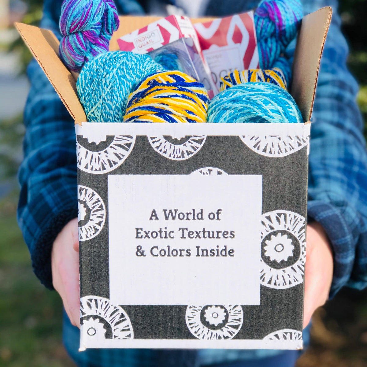 Editor's Box recycled silk yarn bundle, example contents