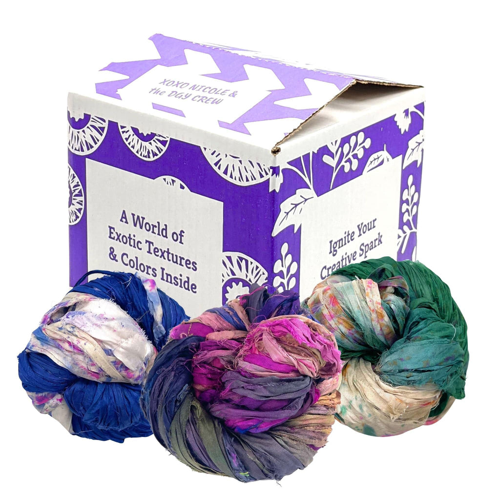 Editor's Box recycled silk yarn bundle, example contents