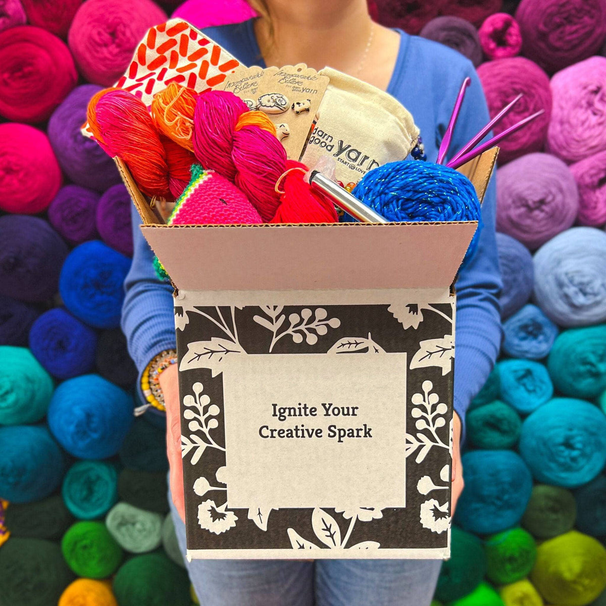Assorted skeins of colorful recycled silk yarn in a surprise bundle